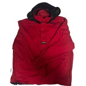 Vintage 90s Chaps Ralph Lauren Blue/Red 1/4 Zip Pullover Hooded Jacket Large